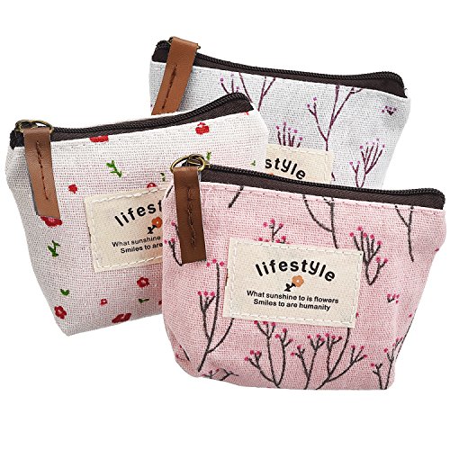 TecUnite Pack of 6 Pencil Case Countryside Flower Cosmetic Makeup Bag Cute Floral Canvas Zipper Pencil Pen Cases Multifunctional Fabric Cosmetic Makeup Bag